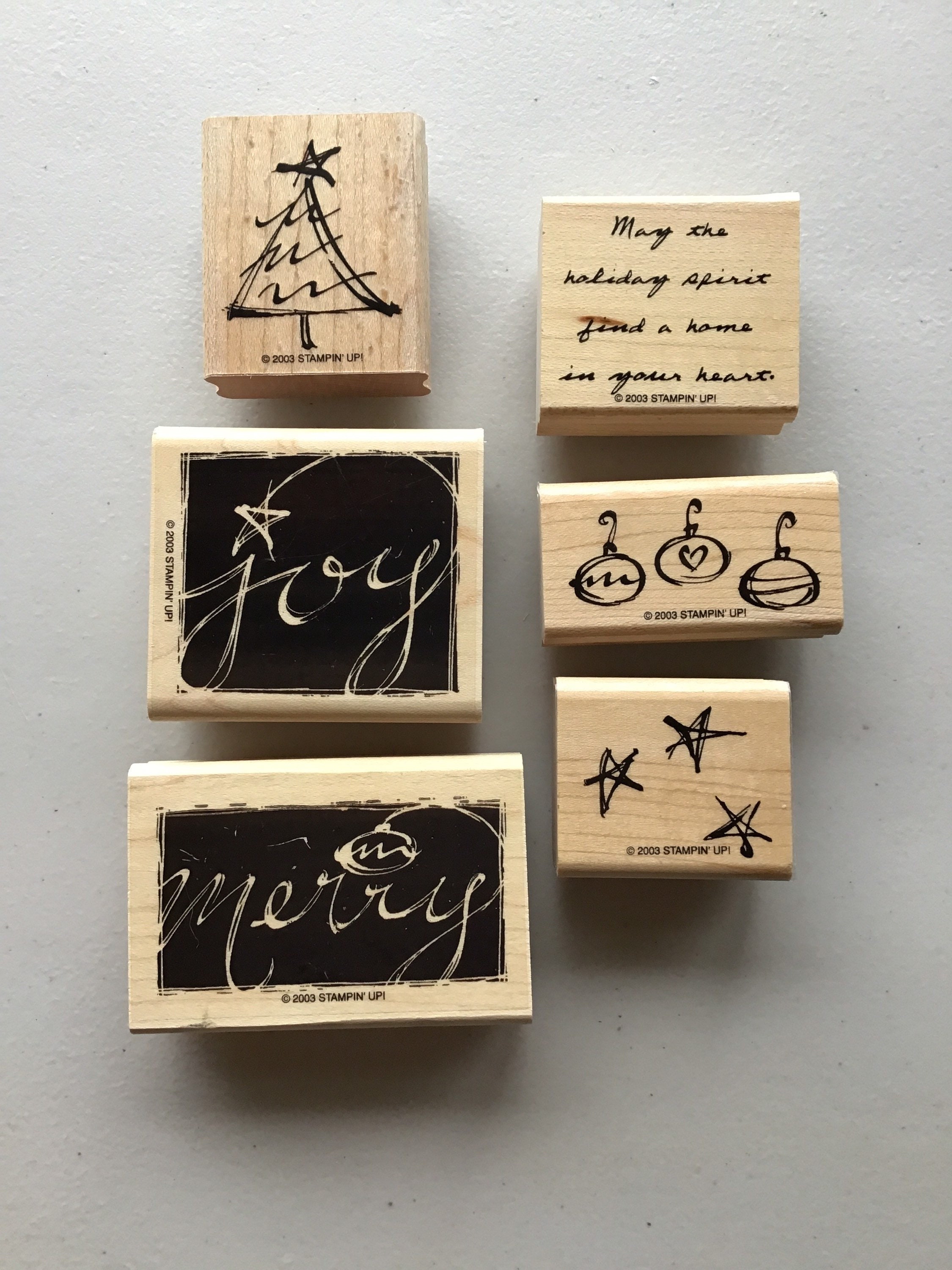 Vintage Stampin' Up! Holiday Spirit Set of 6 Wood Mounted Rubber Stamps ...