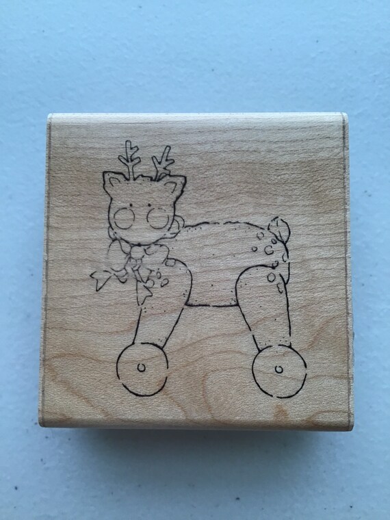 Flying Reindeer Rubber Stamp - 2" X 2" Wood Mount With Foam Cushion - View #13