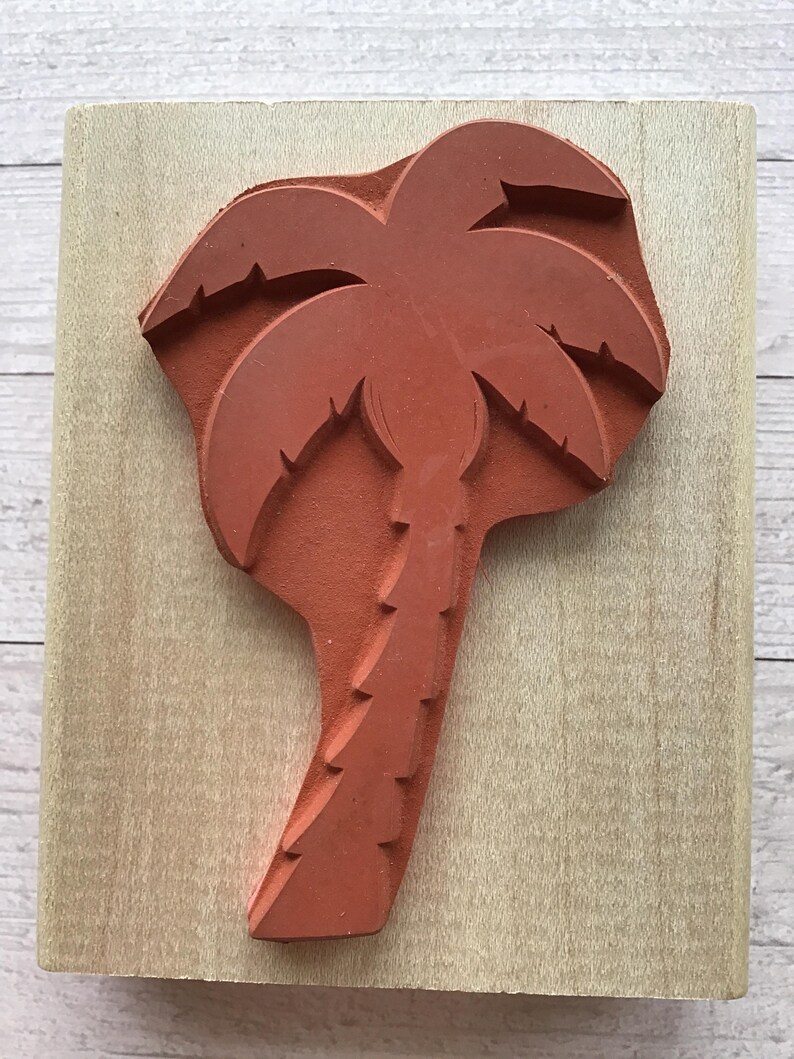 Timbro montato su legno vintage/ritirato Posh Impressions/Rubber Stampede Palm Tree immagine 3