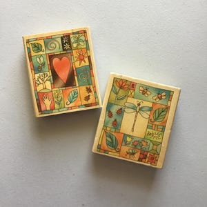 2 Stück Uptown Rubber Stamps Natur Collage Holz montierte Stempel/Liebe/Insekten/Libelle/Gebraucht