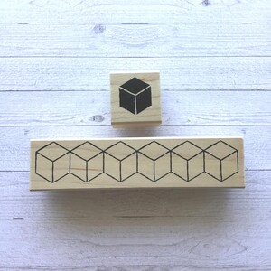 Vintage Lot of 2 Club Scrap Geometric Cube Border + Cube Fill-In Wood Mounted Rubber Stamp/Art Deco/Pre-Owned