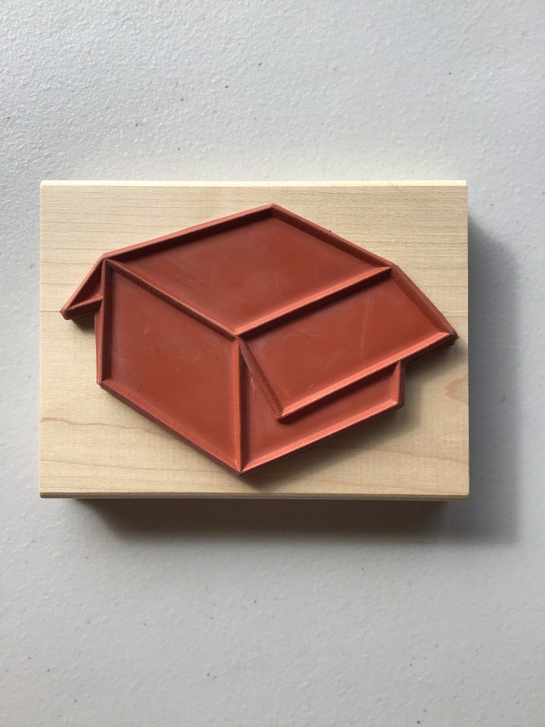 Azadi Earles Open Empty Box Wood-Mounted Rubber StampVintage