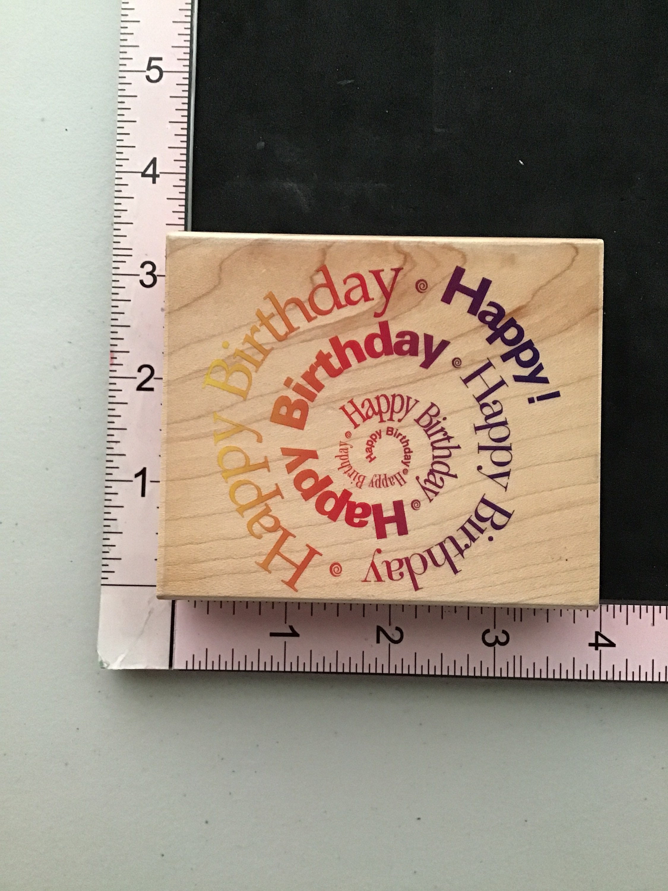 Vintage Hero Arts "spiral Happy Birthday" Wood Mounted Rubber Stamp/pre ...