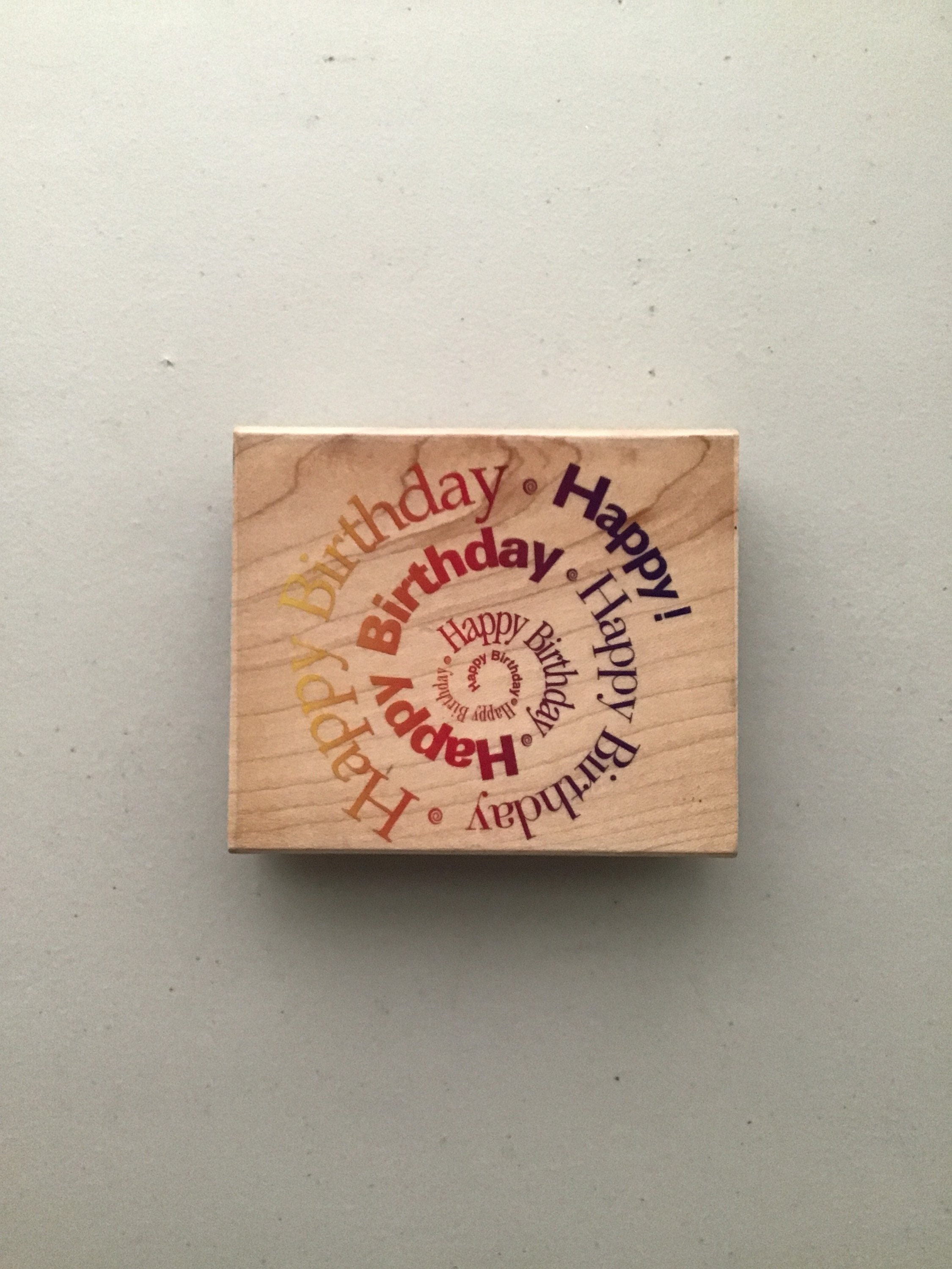 Vintage Hero Arts "spiral Happy Birthday" Wood Mounted Rubber Stamp/pre ...