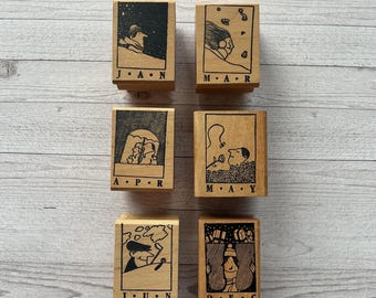 Your Choice Vintage Stampa Barbara Monthly Wood Mounted Rubber Stamps/Calendar/Pre-Owned