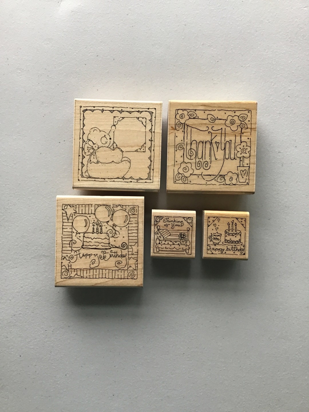 Lot of 5 JRL Designs Wood Mounted Rubber Stamps/birthday/thank You ...