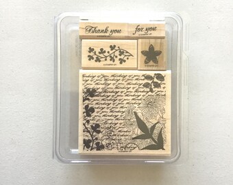 Stampin' Up! "Fresh Cuts" Set of 6 Wood Mounted Rubber Stamps/Art Journal/Mixed Media/Pre-Owned