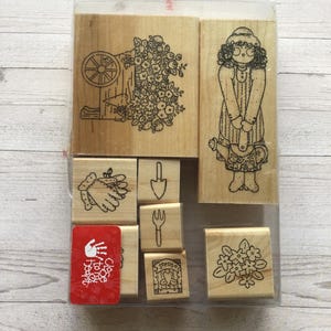 Schließen To My Heart/JRL Design "Bloomin' Garden" Set von 8 Holz Stempel/Gartenarbeit/Gebraucht