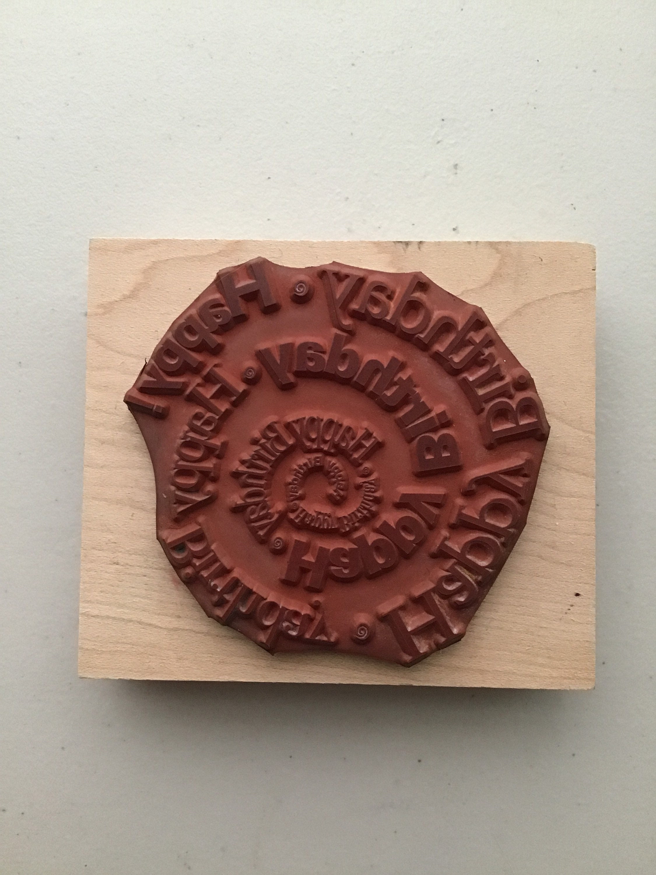 Vintage Hero Arts "spiral Happy Birthday" Wood Mounted Rubber Stamp/pre ...