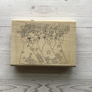 Vintage stempel Oasis "Four Women" op hout gemonteerd rubberstempel/vrouwelijk/mystiek/tweedehands
