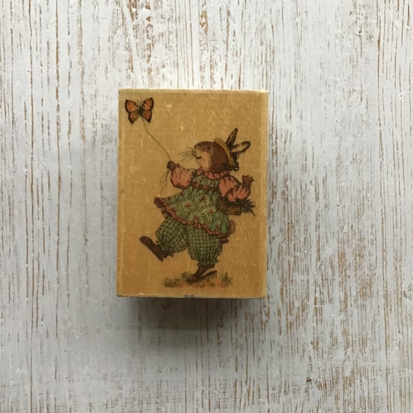 Coveted/Vintage Uptown Rubber Stamps Holly Pond Hill "Victoria Rose and Butterfly" Wood Mounted Rubber Stamp by Susan Wheeler/Pre-Owned