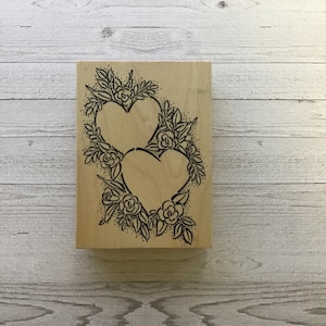 Rubbernecker Stamp Co. Herzen und Rosen Stempel mit Holzbefestigung/Valentinstag/Liebe/Gebraucht