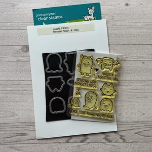 Lawn Fawn &quot;Monster Mash&quot; 3 x 4 Inch Clear Stamp Set + Coordinating Die Set/Halloween/Monsters/Pre-Owned