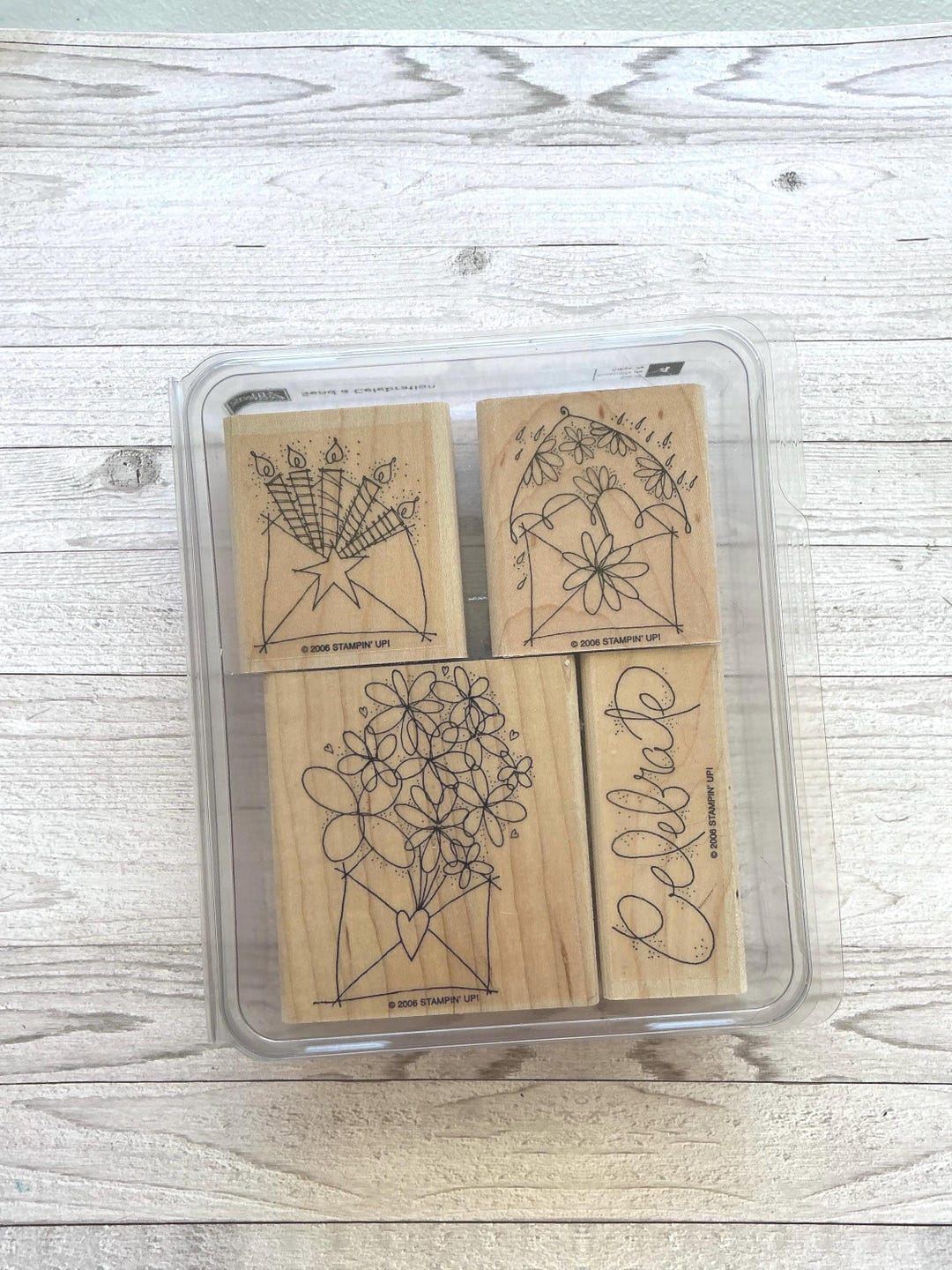 Stampin' Up! "send a Celebration" Set of 4 Wood Rubber Stamps/pre-owned ...