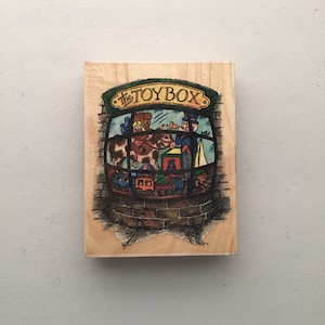 Vintage Stampendous „Okno na zabawki” Pieczątka gumowa montowana na drewnie/Boże Narodzenie/Święta/Sprytny Destash
