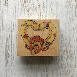 "Vintage Stampastion ""Hanging in There"" von Debbie Mitchell Stempel mit Holzaufhängung/Valentinstag/Freundschaft/Aufmunterung/Ermutigung/Gebraucht."
