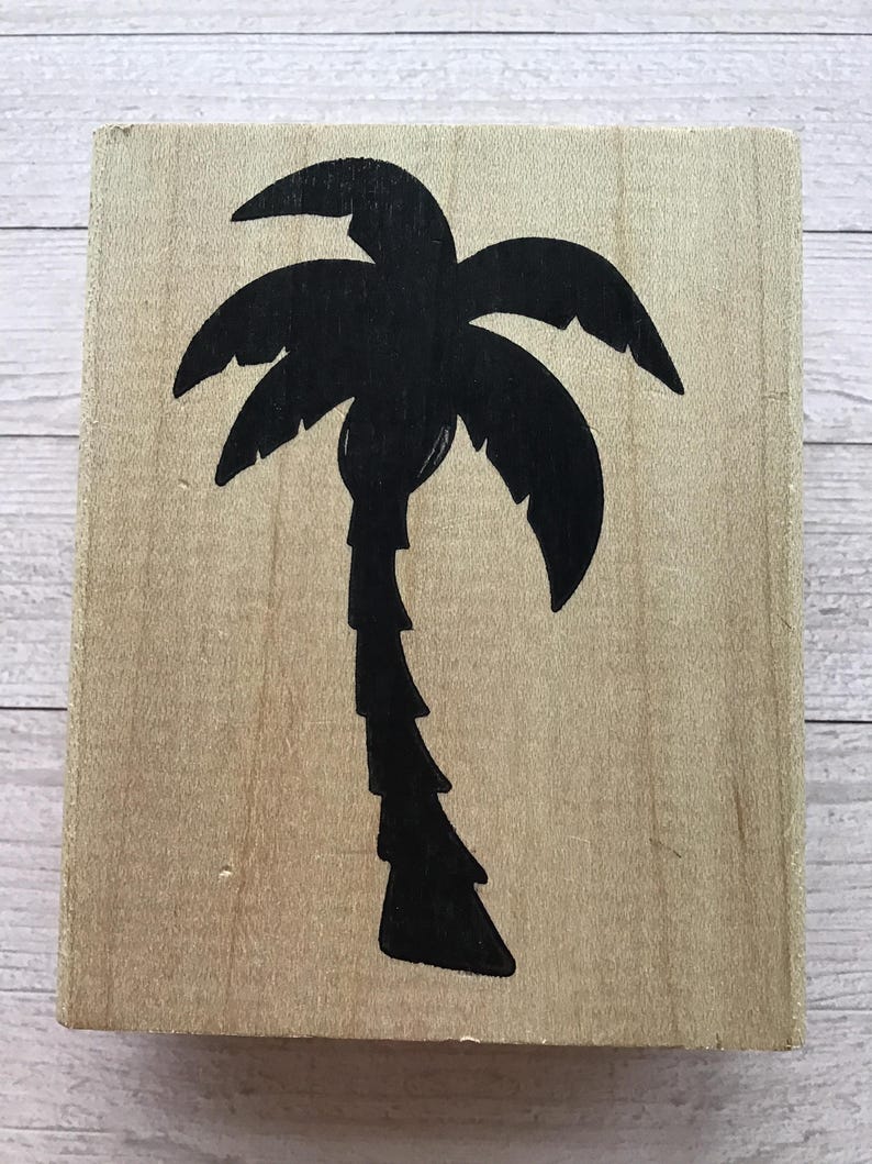 Timbro montato su legno vintage/ritirato Posh Impressions/Rubber Stampede Palm Tree immagine 2