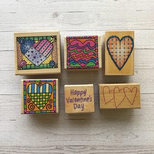 Vintage Lot von 6 Hero Arts Herz Holz montierte Stempel/Valentinstag/Liebe/Gebraucht