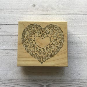Vintage PSX Papierschnitt Herz Holz montiert Stempel/Valentinstag/Liebe/Gebraucht