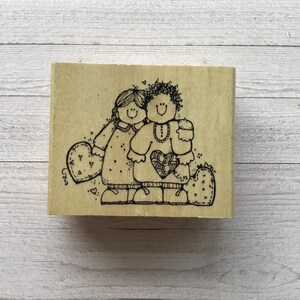 Vintage Hook's Lines & Inkers Paar mit Herzen Stempel/Valentinstag/Muttertag/Freundschaft/Liebe/Gebrauchtstempel