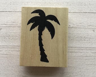 Vintage/Retired Posh Impressions/Rubber Stampede Palm Tree Wood Mounted Stamp
