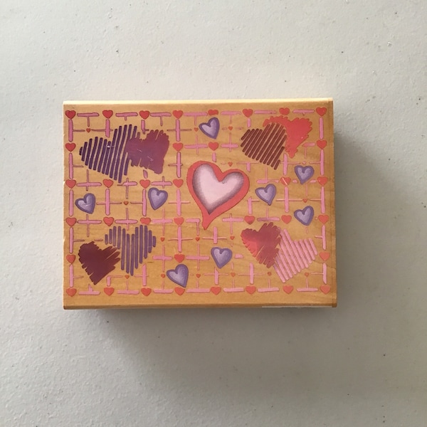 Vintage Stampendous Heart Grid Wood Mounted Rubber Stamp/Crafty Destash