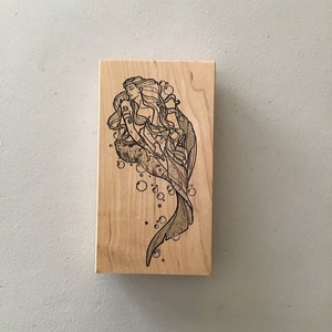 Vintage/Unique/Rare C1 Stamping "Aquarius" Wood Mounted Rubber Stamp/Mermaid/Pre-Owned