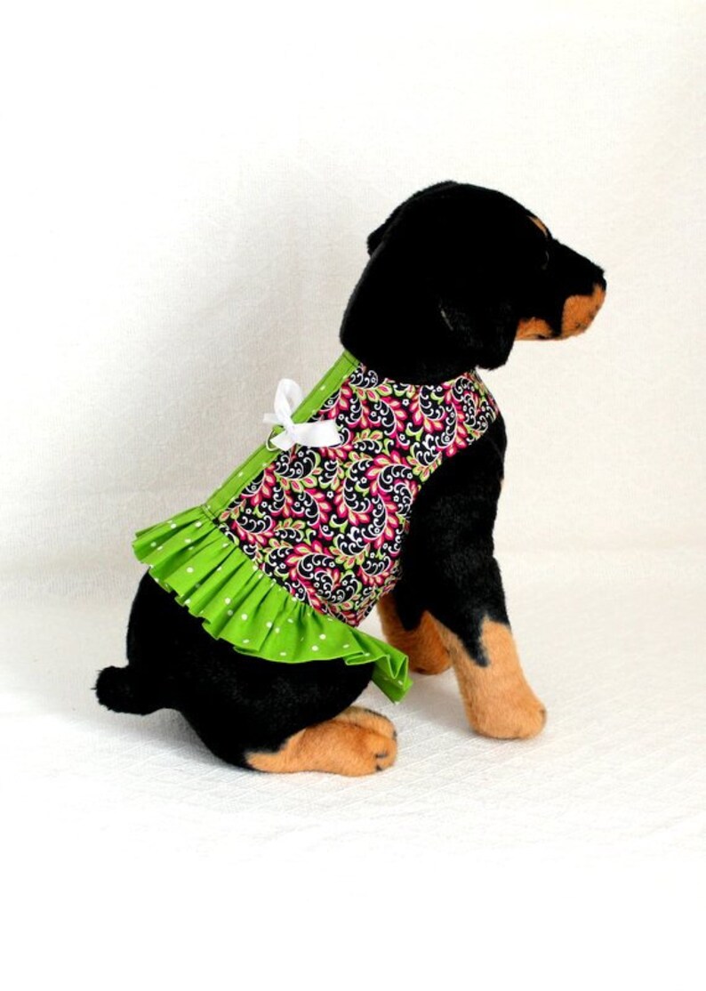 Black Hot Pink Green Polka Dots Dog Harness Dress Size Medium