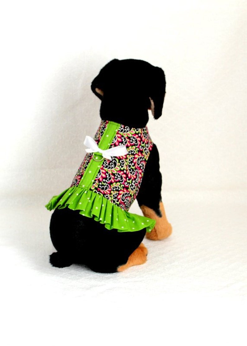 Black Hot Pink Green Polka Dots Dog Harness Dress Size Medium