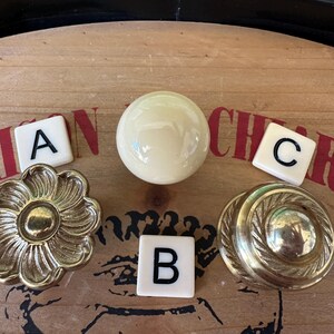 Vintage Cabinet Knob Choice: Gold Flower, Cream Ball, Rope Wreath