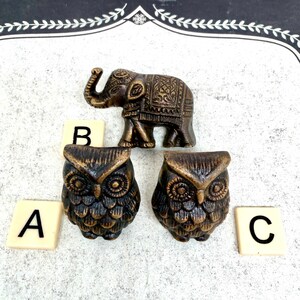 Vintage Brass Animal Knobs: Elephant, Owl Hardware/Sold Individually