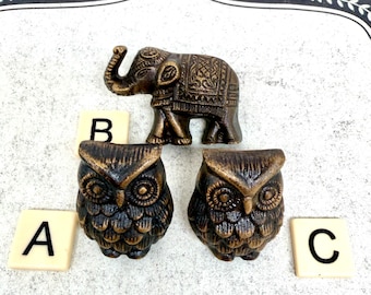 Vintage Brass Animal Knobs: Elephant, Owl Hardware/Sold Individually