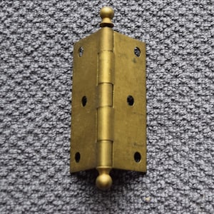 Vintage Oiled Brass Butt Hinge with Screws - 1970s Cabinet Hardware