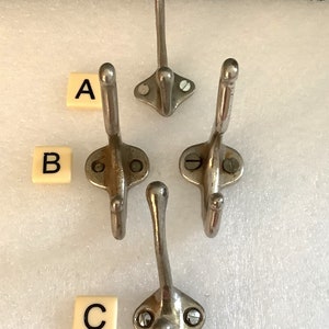 Vintage Chrome Plated Brass Double Hooks/Art Deco Double Hooks/Chrome Plated Metal Double Hooks/Industrial Double Hooks/Price per Hook#121