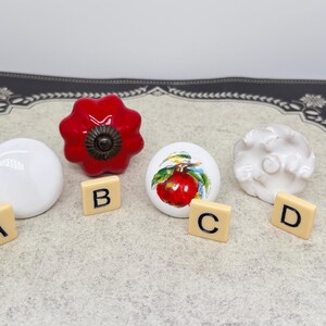 Vintage Single Novelty Knobs: White, Rose, Apple Motif, Drawer, Cabinet Hardware/Sold Individually