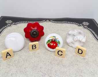 Vintage Single Novelty Knobs: White, Rose, Apple Motif, Drawer, Cabinet Hardware/Sold Individually