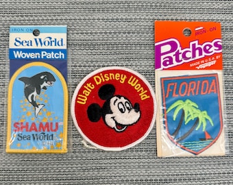 Vintage Florida Souvenir Patches Emblems: Shamu,  Mickey Mouse, Florida Palm Trees