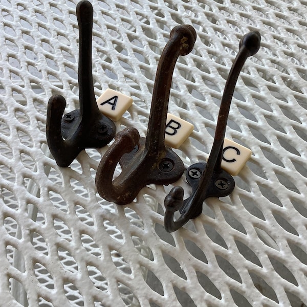 Vintage Double Hooks with Screws/Farmhouse Coat Hooks/Vintage Aged Patina Double Hooks/Retro Cast Iron Metal Hooks/Price per Hook#117