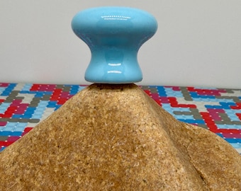 Vintage Light Blue Porcelain Knobs: Mushroom-Shaped, Child's Dresser/Sold Individually