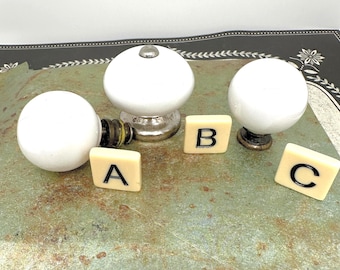 Vintage White Ball Porcelain Knobs: Choice of Single, Round, Brass Backplates, Thru-Bolt/Sold Individually