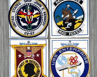 Navy Ships Squadrons Patches Emblems: USS Enterprise, USS Kennedy, USS Forrestal, Patron Five Mad Fox