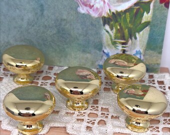 Vintage Polished Brass Cabinet Knobs: Set of 5 Amerock Drawer Hardware