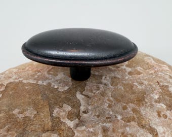 Vintage Oval Brass Knobs: Dark Patina, Colonial, Drawer Cabinet Hardware/Sold Individually