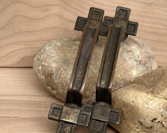Vintage Brass Arts & Crafts Bridge Pulls, Mission Style Cabinet Hardware