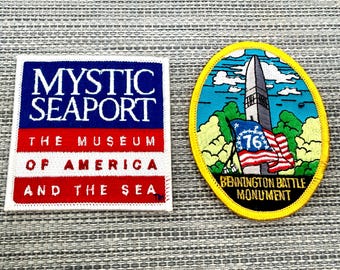 Vintage New England States Souvenir Patches Emblems: Mystic Seaport, Bennington Battle Monument
