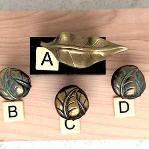 Vintage Leaf Knobs: Antique Brass & Green Relief Weighted Hardware