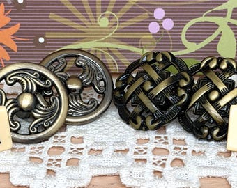 Vintage Cabinet Dresser Knob Pairs: Antique Steel Flower, Celtic Scroll Hardware