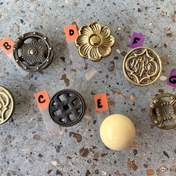 Vintage Cabinet Knobs/Brass Flower Knobs/Baroque Cabinet Knobs/Wheel Knob/Moroccan Gold Lattice Knob/Mid-Century Ball Knob/Western Ring Knob