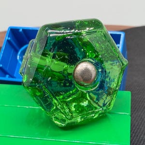 MCM Green Solid Glass Drawer Knobs with Thru-Bolts: Hand Blown, Seeded, Prism Hardware