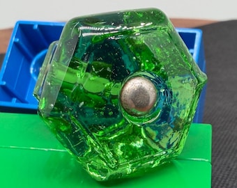 MCM Green Solid Glass Drawer Knobs with Thru-Bolts: Hand Blown, Seeded, Prism Hardware